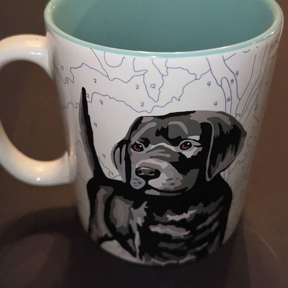 Trey Speegle paint-by-numbers artwork “I ❤️ MY BLACK LAB” large ceramic mug-NWOT